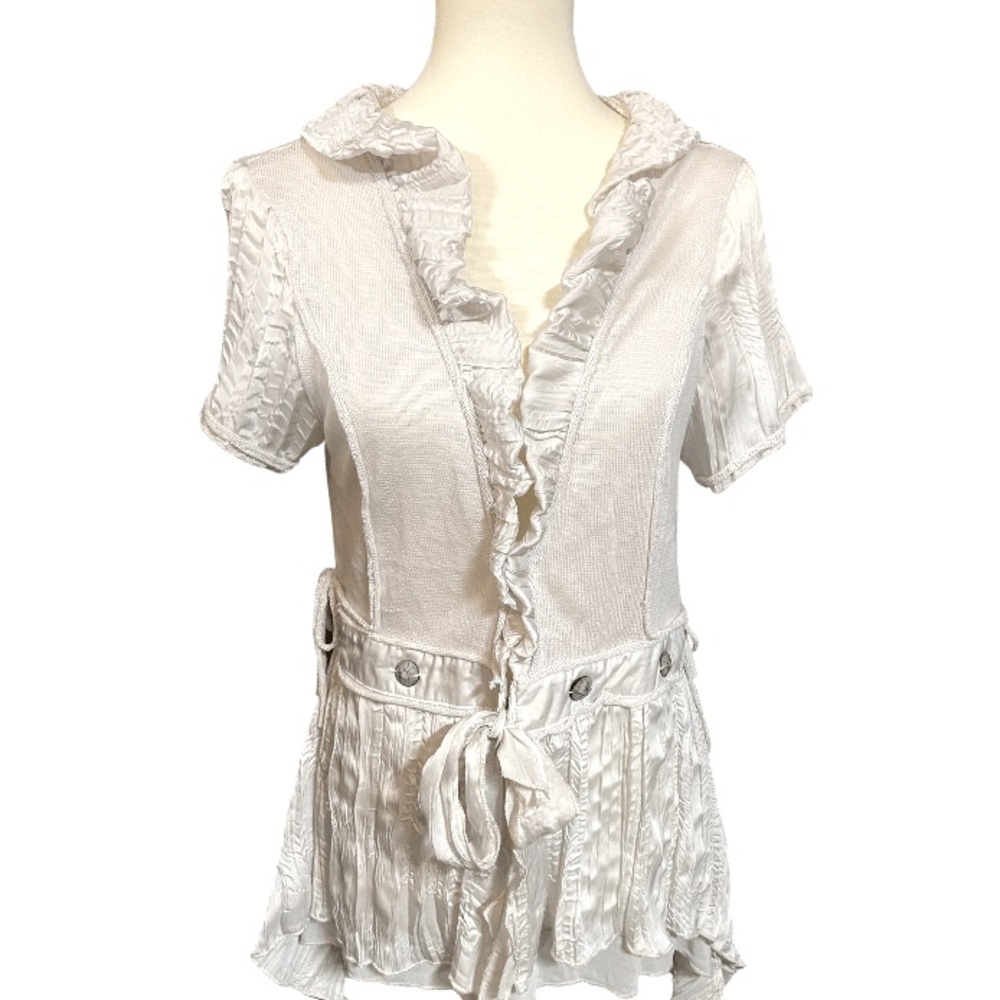 NWT Nicole Sabbatini Sweater • Size Large • Satin Gathered Trim • Unique Accents